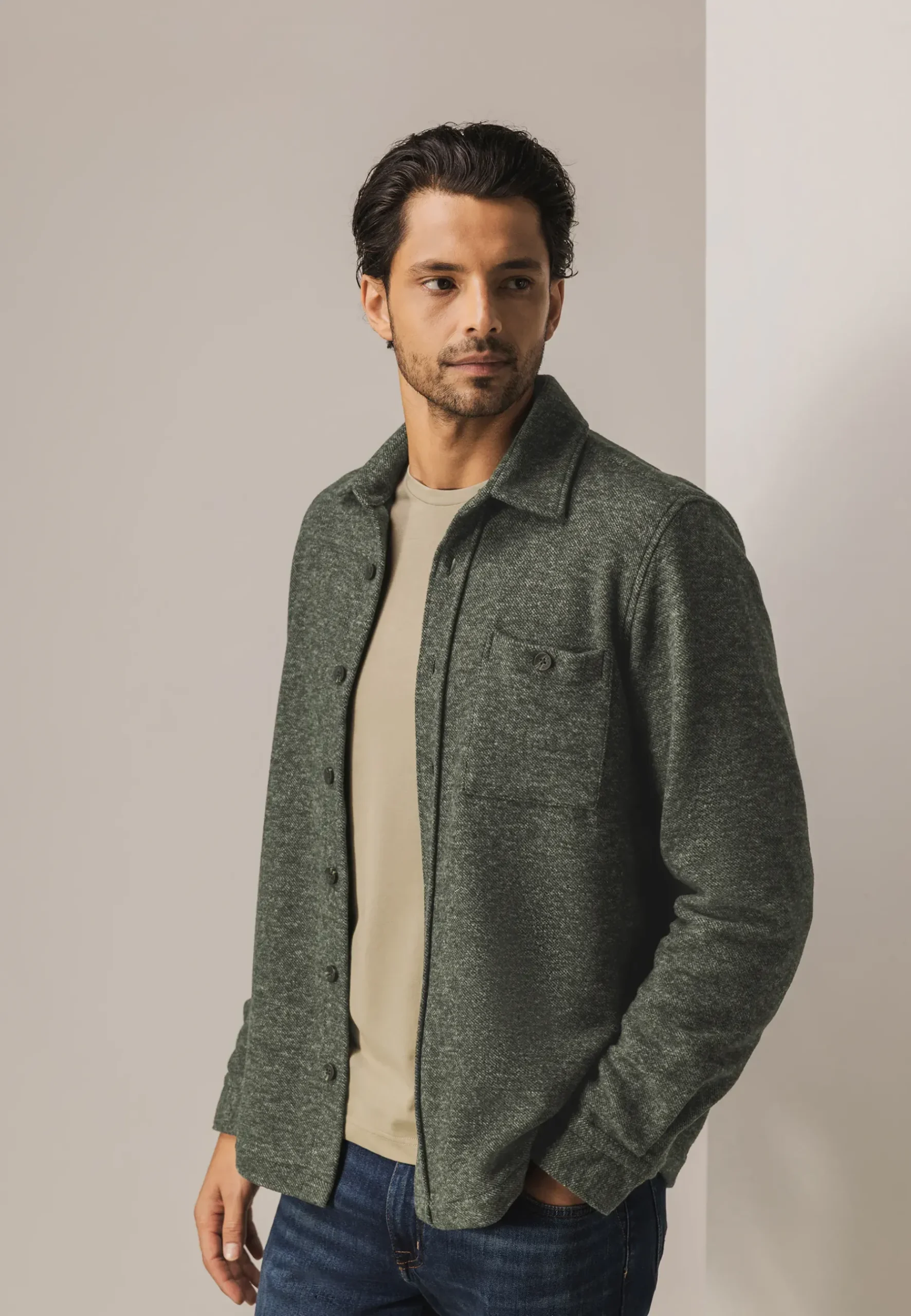 Outlet Gemêleerd overshirt met visgraatstructuur Overshirts|Overhemden