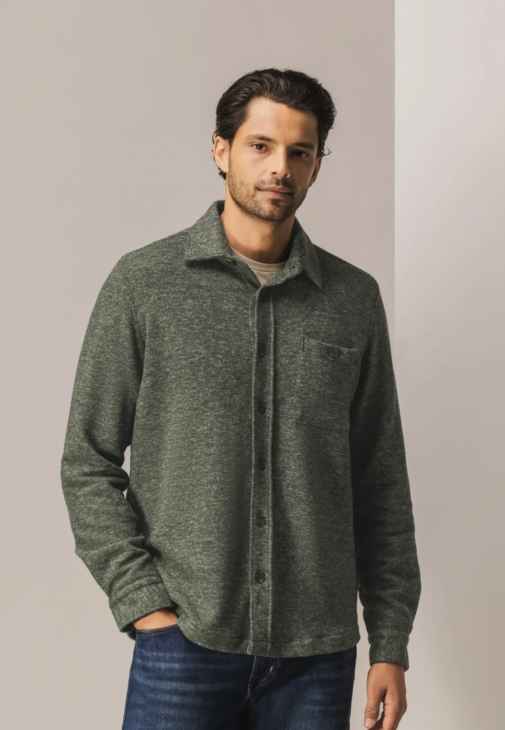 Outlet Gemêleerd overshirt met visgraatstructuur Overshirts|Overhemden