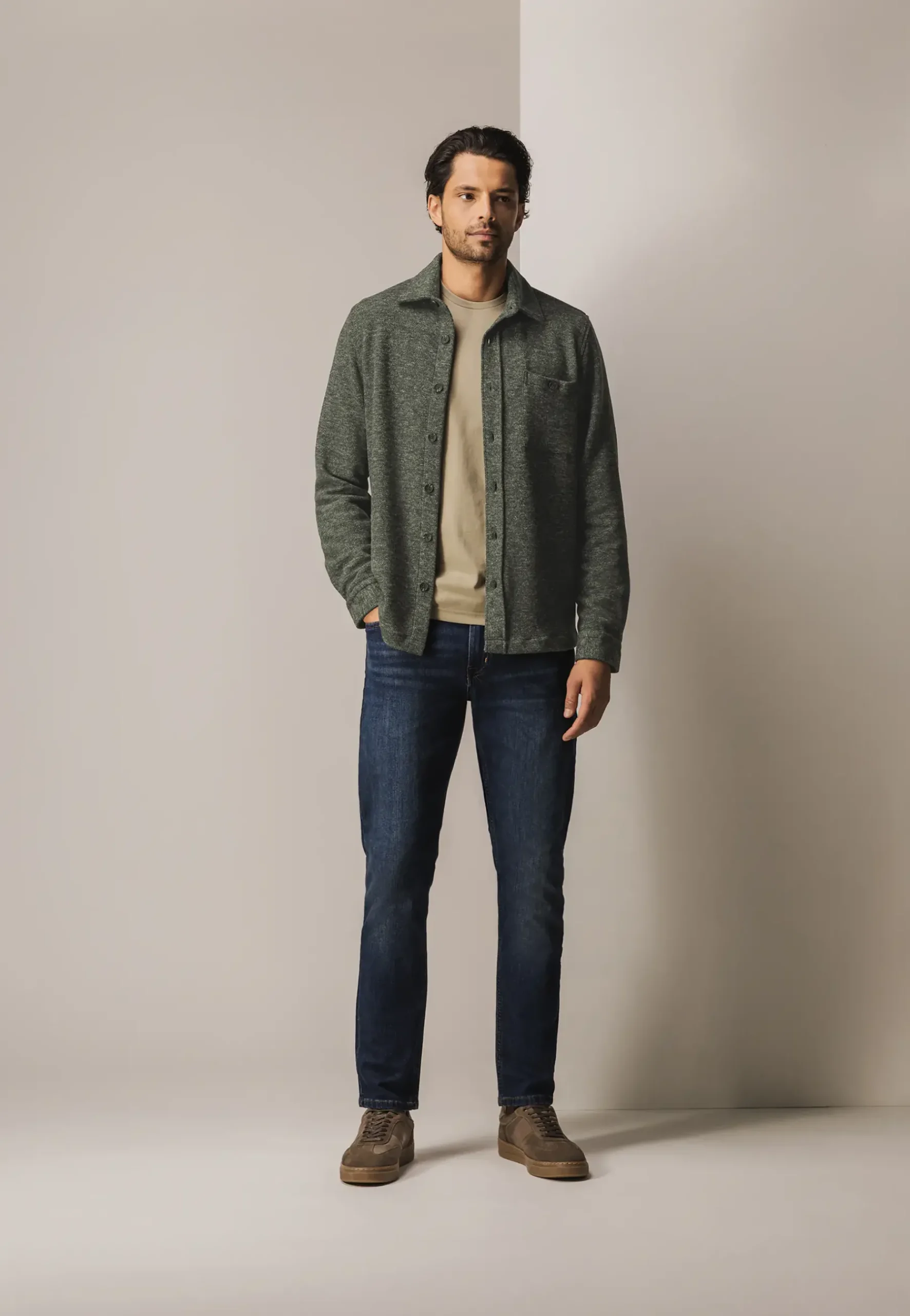 Outlet Gemêleerd overshirt met visgraatstructuur Overshirts|Overhemden