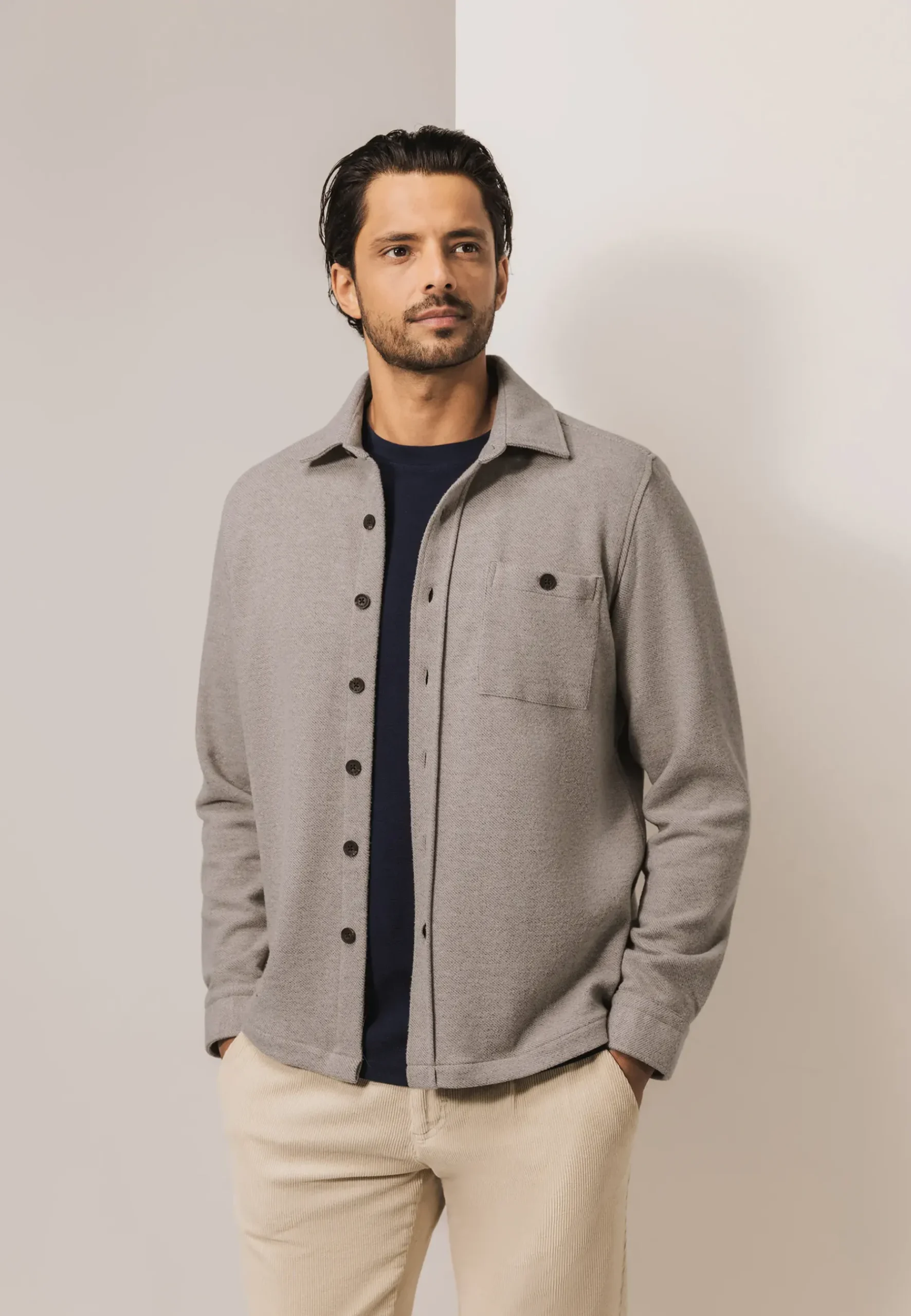 Outlet Gemêleerd overshirt met visgraatstructuur Overhemden|Overshirts