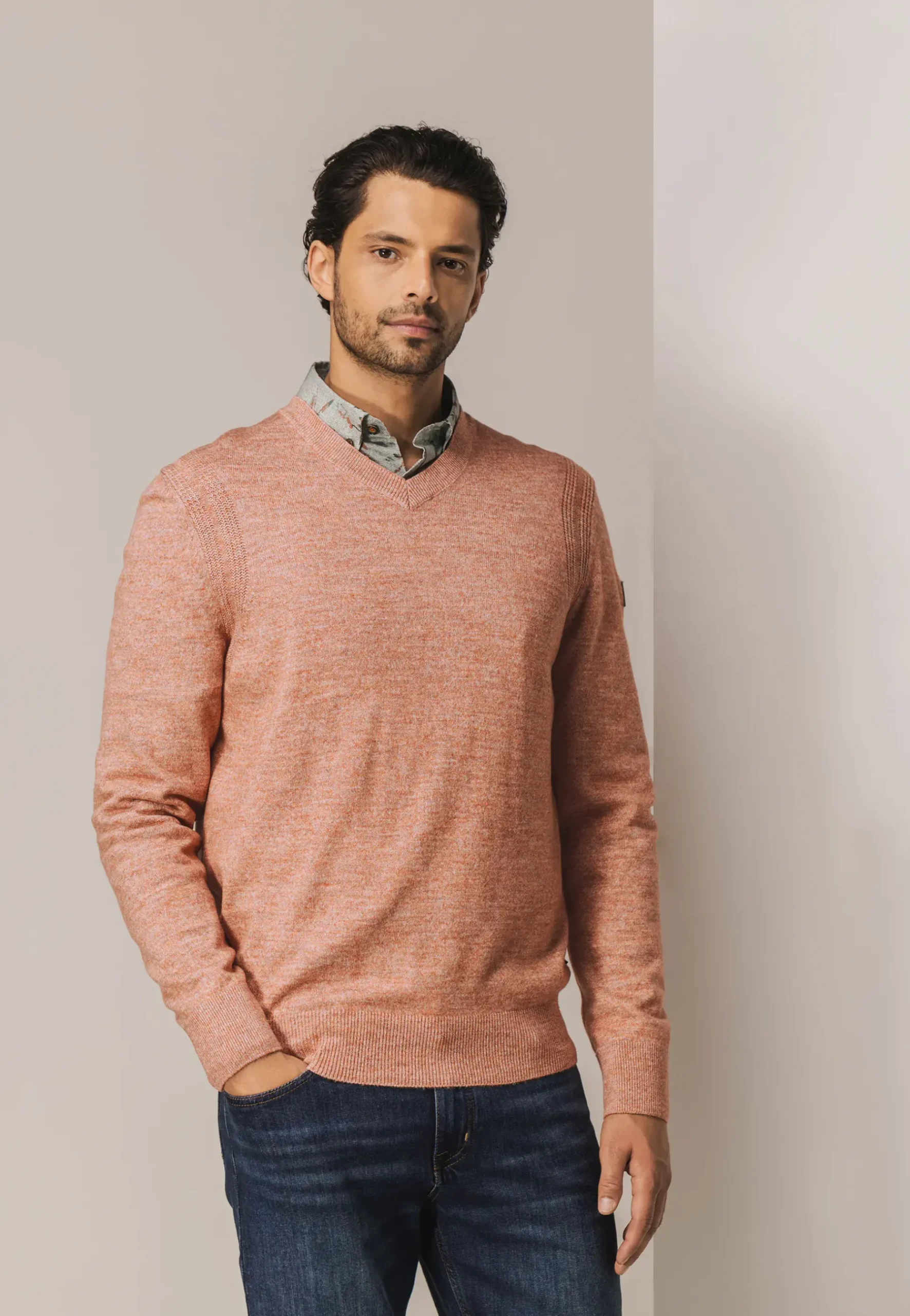 Discount Gemêleerde trui met ribdetails Truien