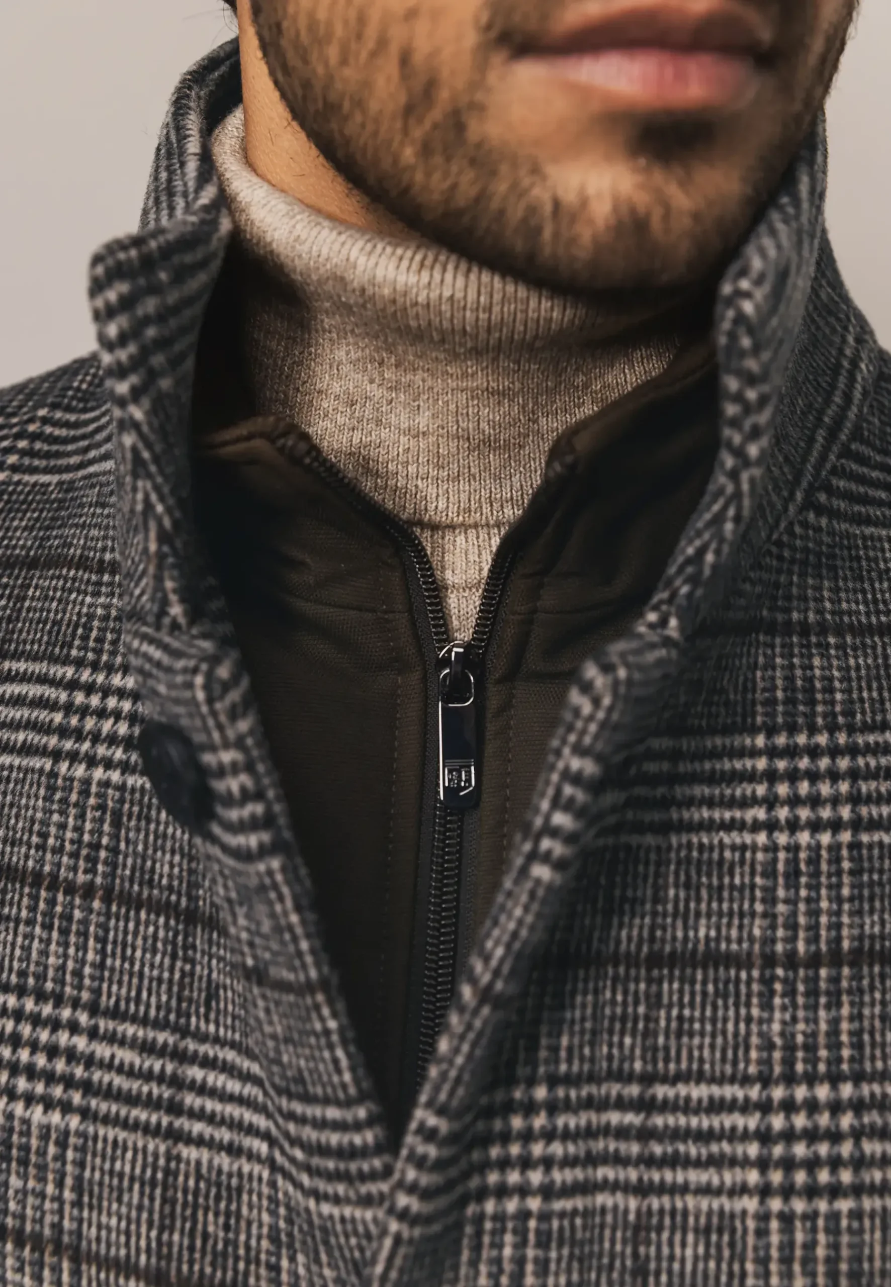 Best Mantel met ruitdessin en ritsinzet Jassen