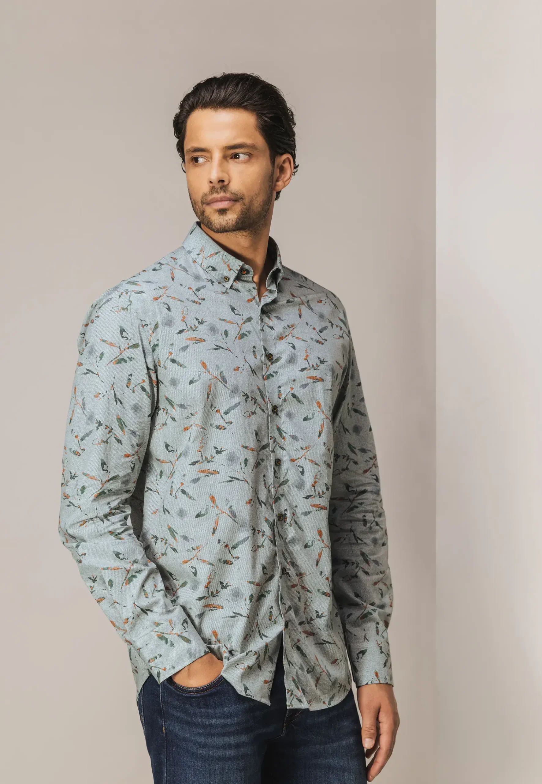 New Poplin overhemd met all-over print Overhemden