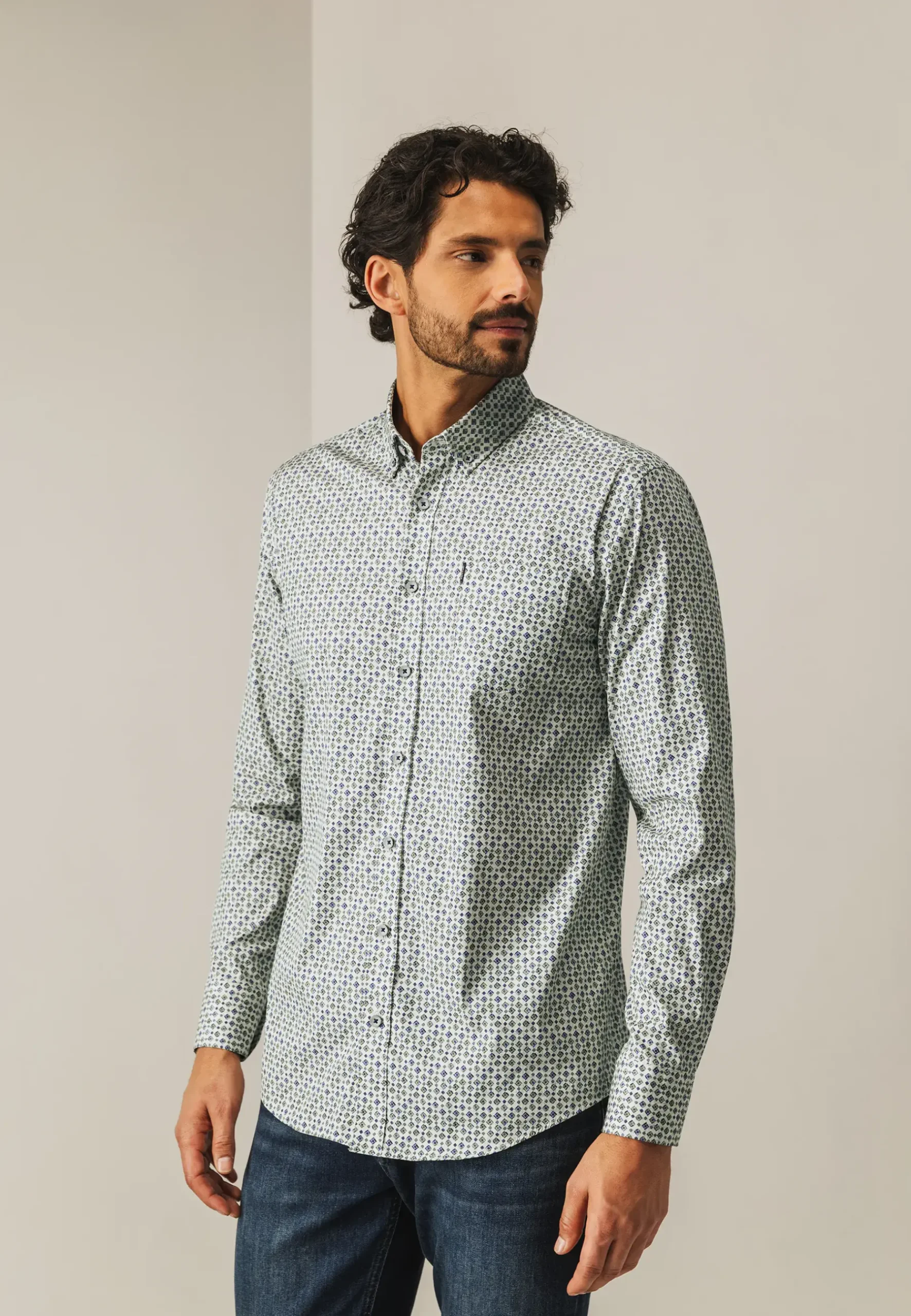 New Poplin overhemd met all-over print Overhemden