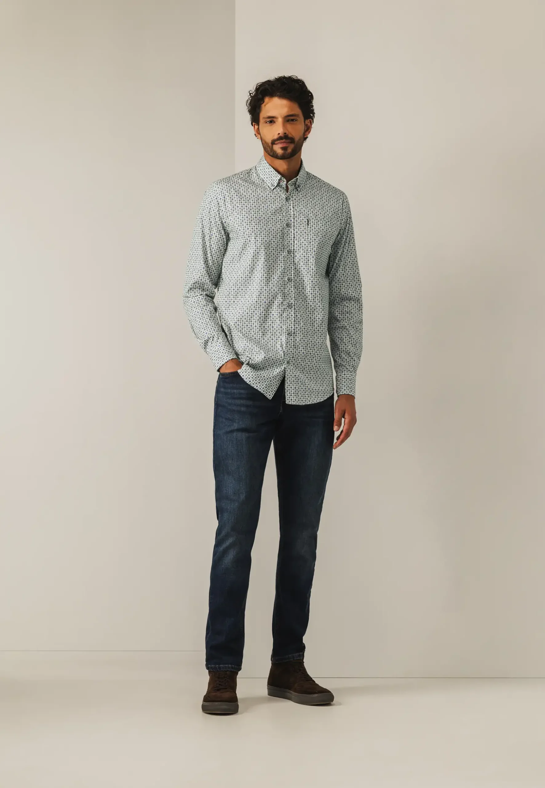 New Poplin overhemd met all-over print Overhemden