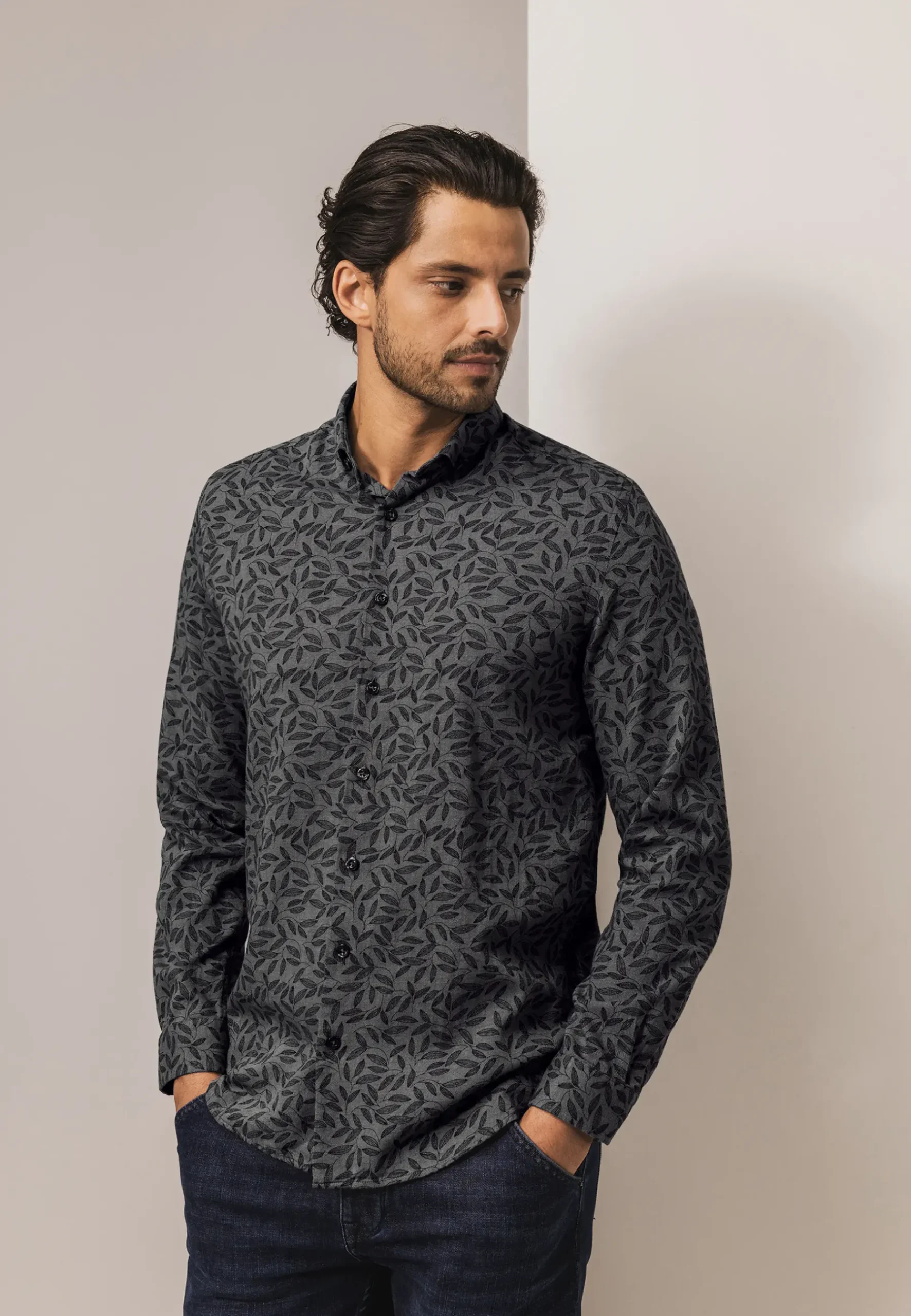 Sale Twill overhemd met botanische print Overhemden